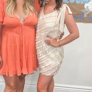 Cream sequined boutique dress with bow shoulders